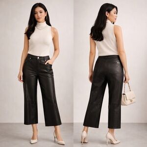 Michael Kors Collection Black Leather Pants Size 12